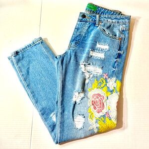 Signature Eight Jeans Small 28x28 Distressed Floral Boho Fairy‎ Whimsy Artcore